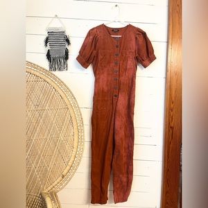 Madewell Corduroy Puff-Sleeve Button-Front Jumpsuit